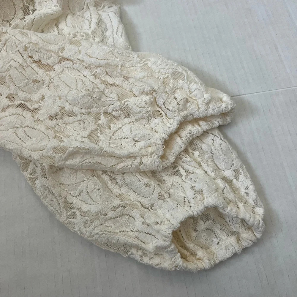 Zara Ivory Floral Lace Mini Dress Balloon Sleeve Ruffle Boho Wedding Guest M - Picture 10 of 16